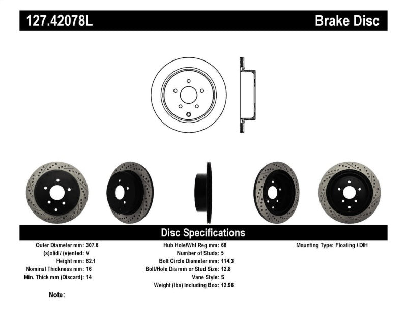 StopTech Slotted &amp; Drilled Sport Brake Rotor