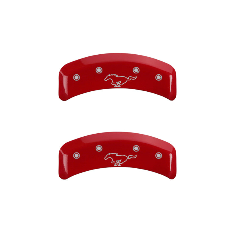 MGP 4 Caliper Covers Engraved Front Mustang Engraved Rear Pony Red finish silver ch