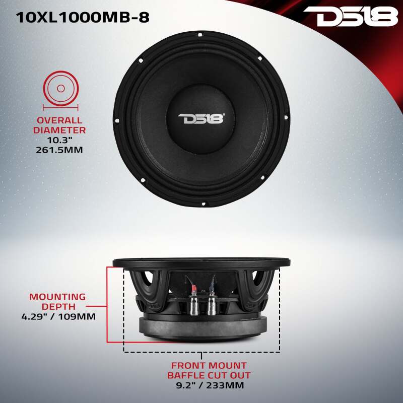 DS18 10in 500 Watts RMS 8 ohm Mid-Bass Loudspeakers