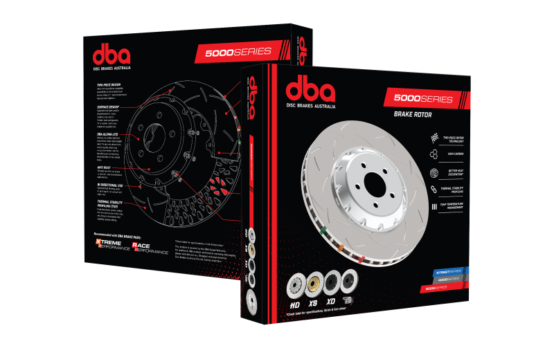 DBA 08+ EVO X Front Drilled & Slotted 5000 Series 2 Piece Rotor Assembled w/ Black Hat