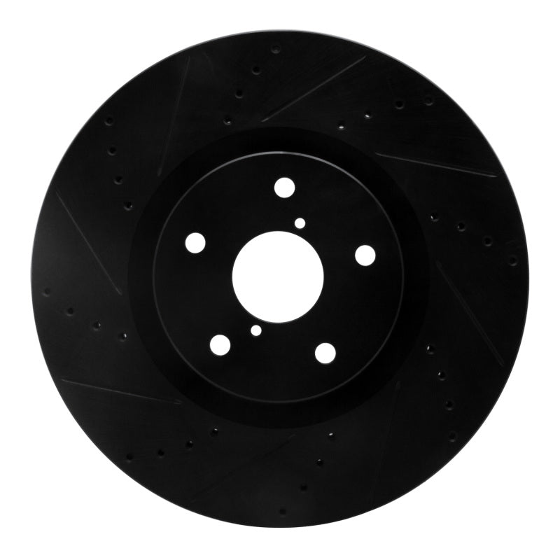 R1 05-17 Subaru WRX STI Front Left Drilled &amp; Slotted Black Brake Rotor