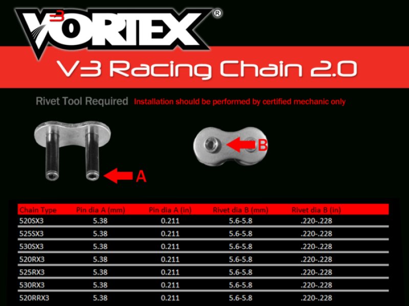 Vortex Racing V3 2.0 Master Link Rivet 520RRX4-RCL ROAD RACE- Black