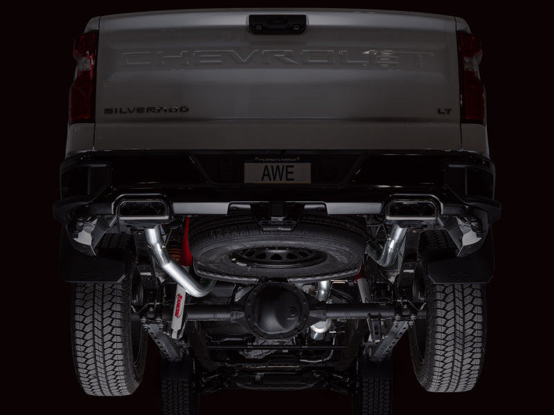AWE 4th Gen GM 1500 5.3L 0FG Catback Split Rear Exit (w/ Bumper Cutouts) - OE Tips