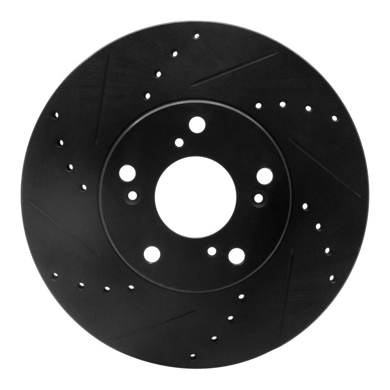 R1 06-15 Honda Civic Front Left Drilled &amp; Slotted Black Brake Rotor
