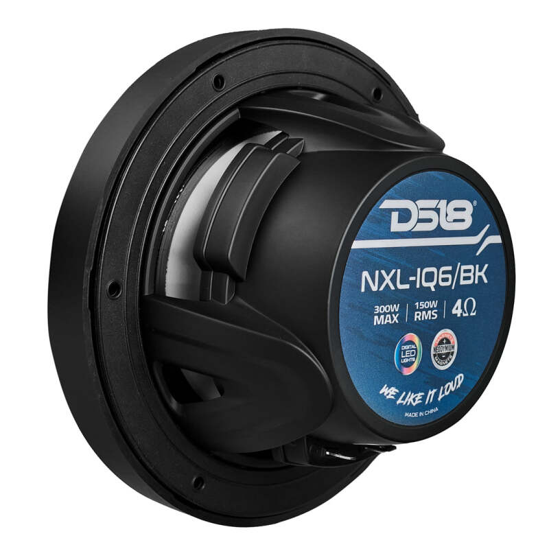 DS18 Marine 6.5in 2-Way 150 Watts RMS 4 ohm Digital LED Lights Bullet Tweeter Covers Included Black