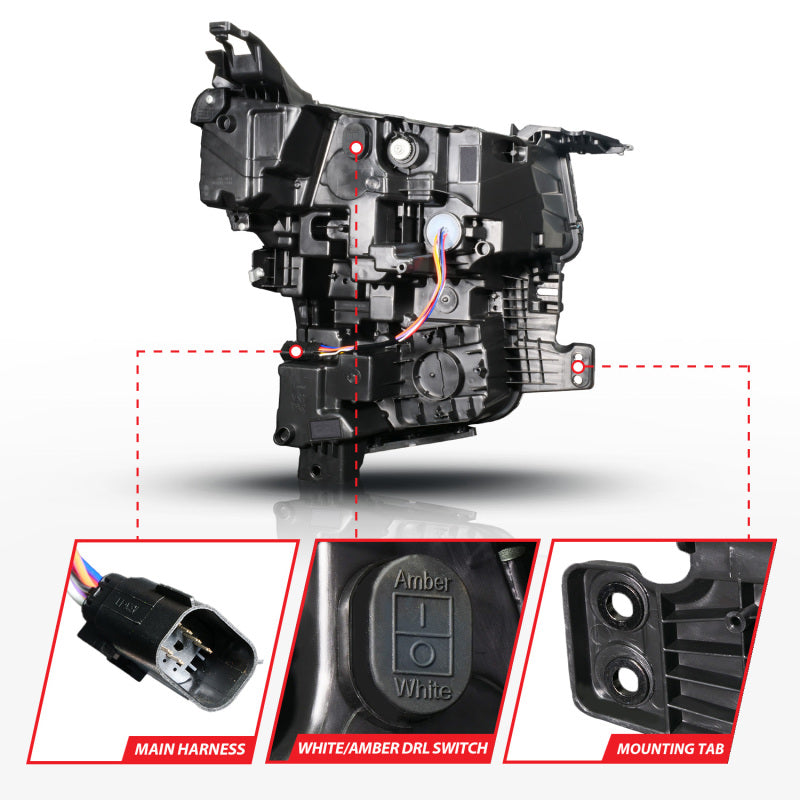 ANZO 21-23 Chevy Tahoe/Suburban LED Light Bar Style Headlights Black w/ Squential DRL (Left Side)