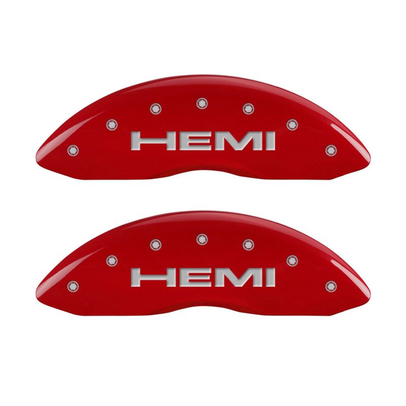 MGP 4 Caliper Covers Engraved Front &amp; Rear Hemi Red finish silver ch