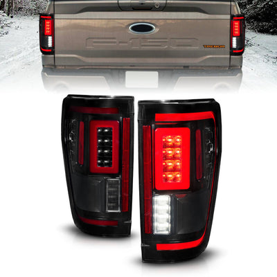 ANZO 21-23 Ford F-150 LED Taillights Seq. Signal w/BLIS Cover - Smoke Blk (For Factory Halogen ONLY)