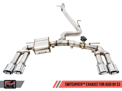 AWE Tuning Audi 8V S3 SwitchPath Exhaust w/Chrome Silver Tips 102mm