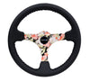 NRG Reinforced Steering Wheel (350mm / 3in. Deep) Blk Leather Floral Dipped w/ Blk Baseball Stitch
