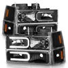 ANZO 88-98 Chevrolet C1500 Crystal Headlights w/ Light Bar Black Housing w/ Signal Side Markers 8Pcs