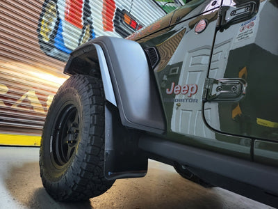 Rally Armor 19-23 Jeep JT Gladiator Mojave/Rubicon Black Mud Flap w/ Army Green Logo