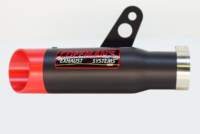 a close up of a red and black exhaust system