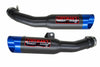 a pair of blue exhaust pipes for a car