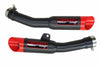 a pair of black and red exhaust pipes