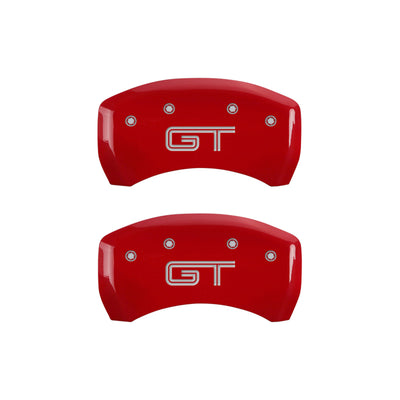 MGP 4 Caliper Covers Engraved Front Mustang Engraved Rear GT Red finish silver ch