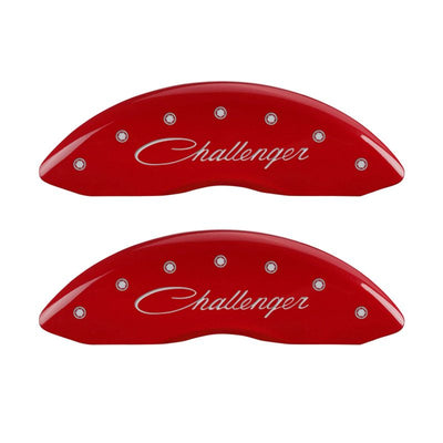 MGP 4 Caliper Covers Engraved Front & Rear Cursive/Challenger Red finish silver ch