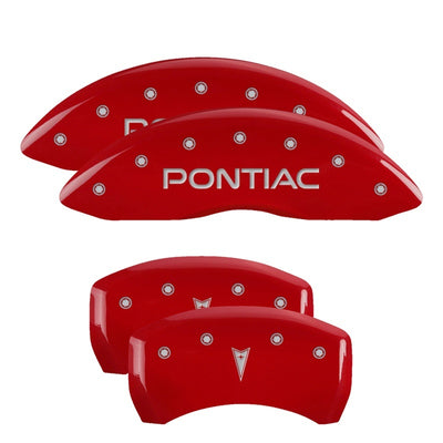MGP 4 Caliper Covers Engraved Front Pontiac Engraved Rear Arrow Red finish silver ch