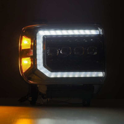 AlphaRex 14-18 GMC Sierra NOVA LED Proj Headlights Plnk Style Alpha Blk w/Activ Light/Seq Signal/DRL
