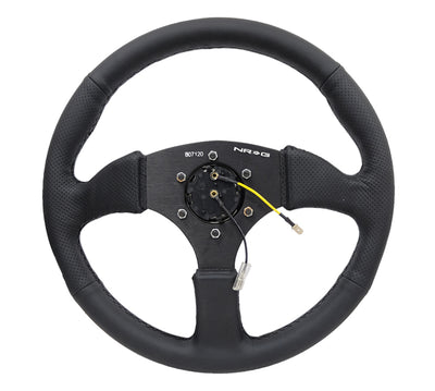 NRG Reinforced Steering Wheel (350mm / 2.5in. Deep) Blk Leather Comfort Grip w/5mm Matte Blk Spokes