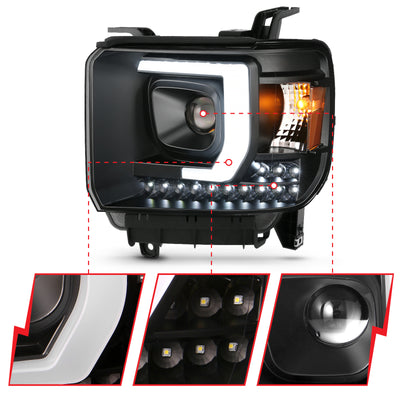 ANZO 2014-2015 Gmc Sierra 1500HD Projector Plank Style Headlight Black W/ Drl