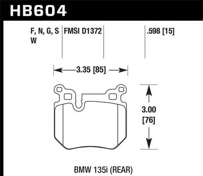 Hawk BMW 135i DTC-60 Race Rear Brake Pads