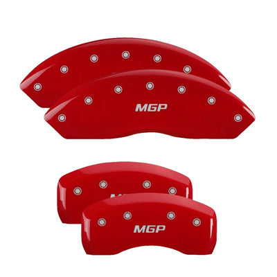 MGP 4 Caliper Covers Engraved Front Lincoln Engraved Rear MKZ Red finish silver ch