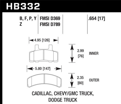 Hawk 99-00 Cadillac Escalade / 88-91 Ford C1500 EC / 92-99 C1500 All Cab Front LTS Street Brake Pads