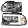 ANZO 97-04 Dodge Dakota/Durango Crystal headlight Set w/ Light Bar Chrome Housing