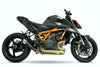 a black and orange motorcycle on a white background