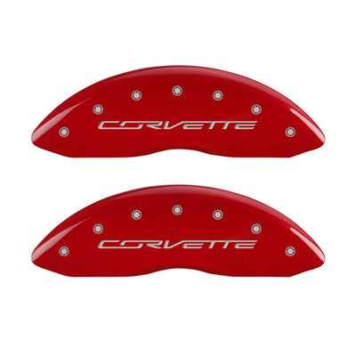 MGP 4 Caliper Covers Engraved Front & Rear C7/Corvette Red finish silver ch