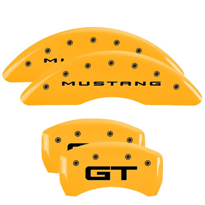 MGP 4 Caliper Covers Engraved Front 2015/Mustang Engraved Rear 2015/GT Yellow finish black ch