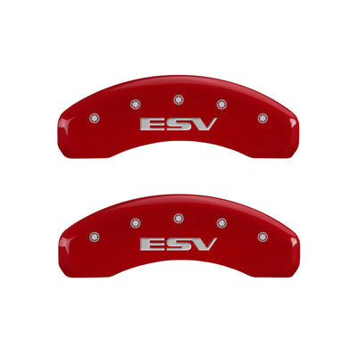 MGP 4 Caliper Covers Engraved Front Escalade Engraved Rear ESV Red finish silver ch
