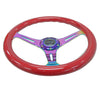 NRG Classic Wood Grain Steering Wheel (350mm) Red Grip w/Neochrome 3-Spoke Center