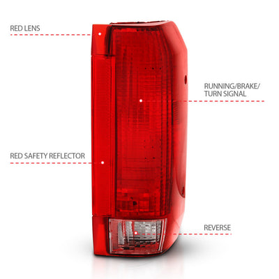 ANZO 1992-1996 Ford Bronco Taillight Red/Clear Lens (OE Replacement)