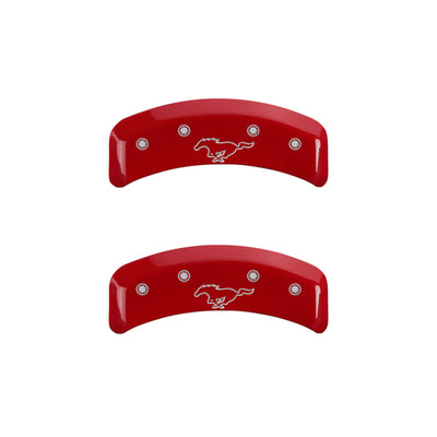 MGP 4 Caliper Covers Engraved Front Mustang Engraved Rear Pony Red finish silver ch