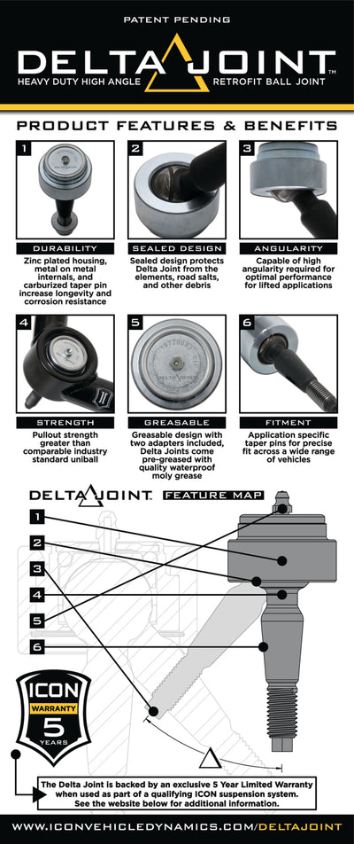 ICON 2005+ Toyota Tacoma Tubular Upper Control Arm Delta Joint Kit