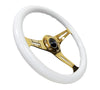 NRG Classic Wood Grain Steering Wheel (350mm) White Grip w/Chrome Gold 3-Spoke Center