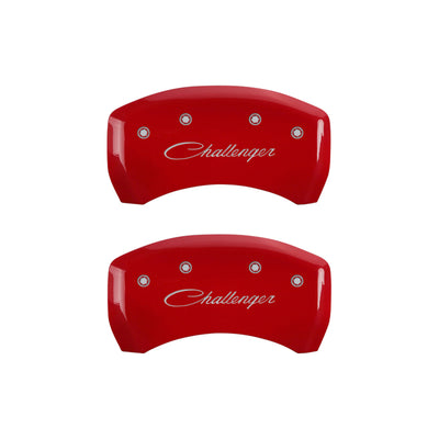 MGP 4 Caliper Covers Engraved Front & Rear Cursive/Challenger Red finish silver ch