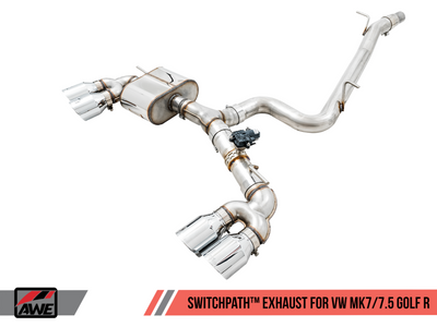 AWE Tuning Mk7 Golf R SwitchPath Exhaust w/Chrome Silver Tips 102mm