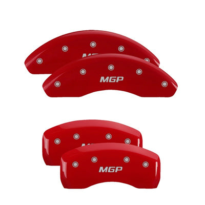 MGP 4 Caliper Covers Engraved Front & Rear Bowtie Red Finish Silver Char 2018 Chevrolet Traverse